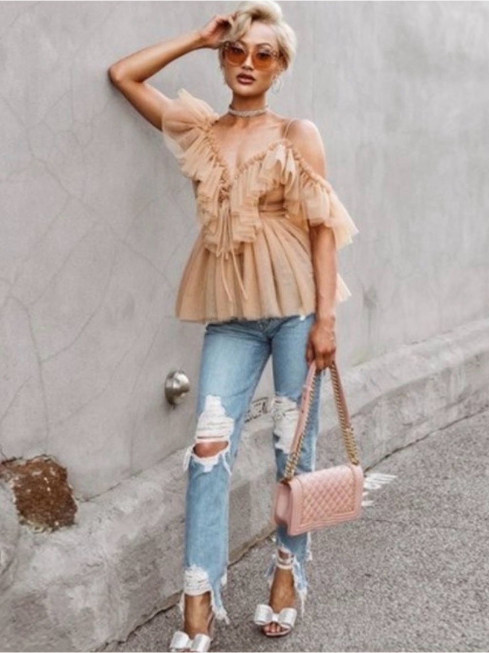 Simple Ruffle Sheer Spaghetti Strap Blouse - Picture 2 of 8
